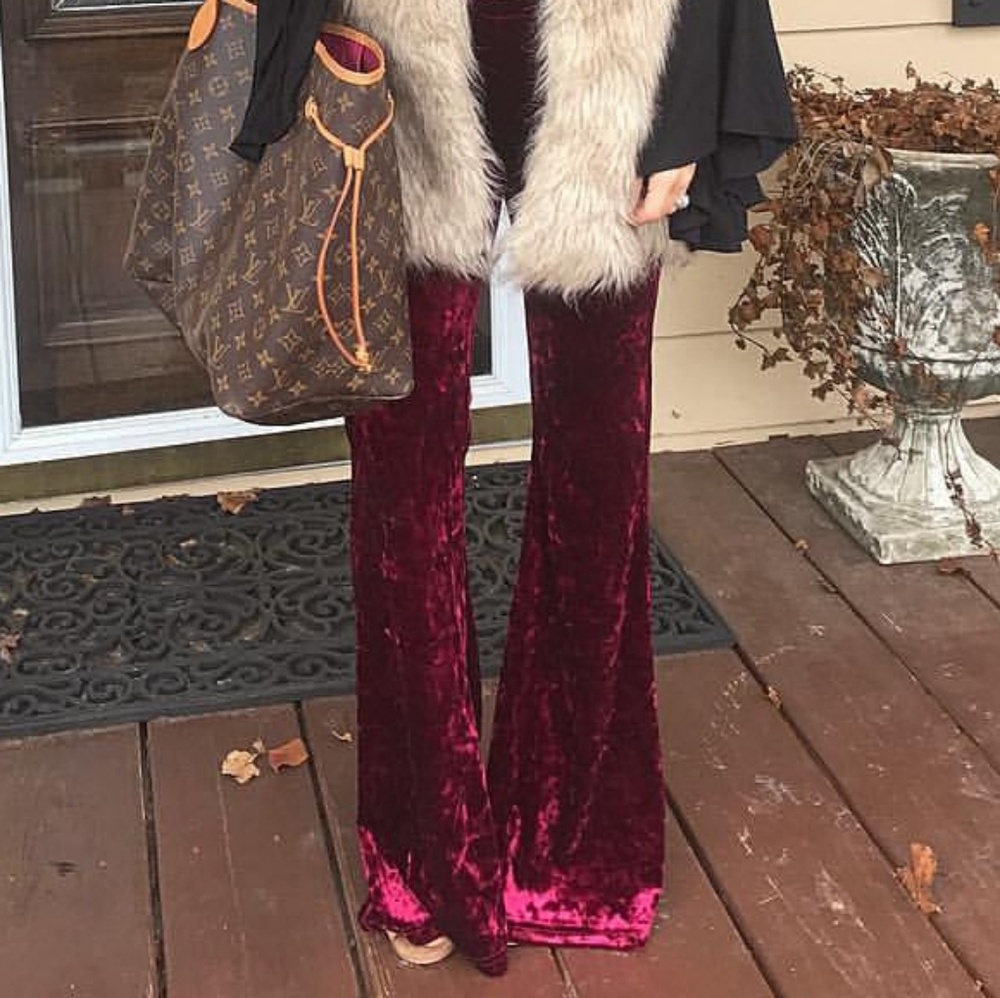 Crushed velvet flare pants